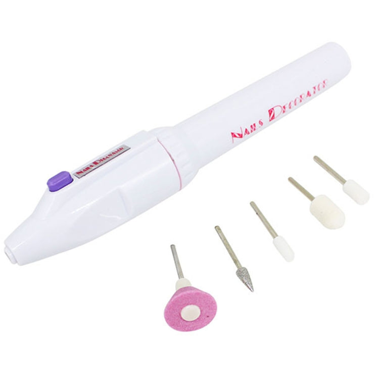 Electric nail file drill pen with 5 removable bit heads for manicure and pedicure