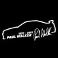 Silver vinyl car sticker with Paul Walker car silhouette, 1973-2013 text and autograph