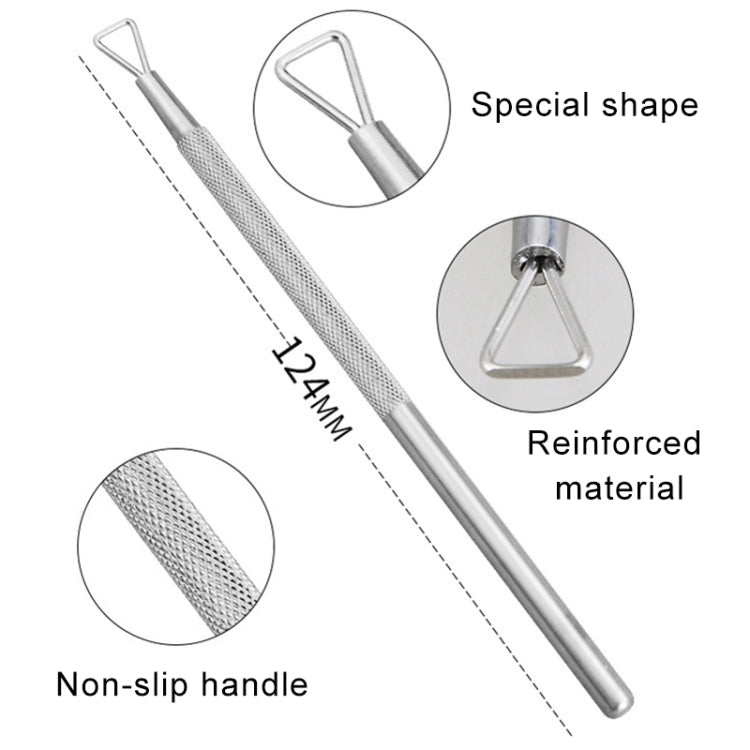 Stainless steel nail tool with textured non-slip handle and reinforced fork
