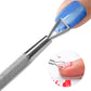 Stainless steel nail glue remover tool using fork tip on fingernail