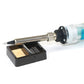 Black square soldering iron stand with sponge pad and soldering iron inserted