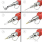 Gas soldering iron with red handle shown using different tips and positions