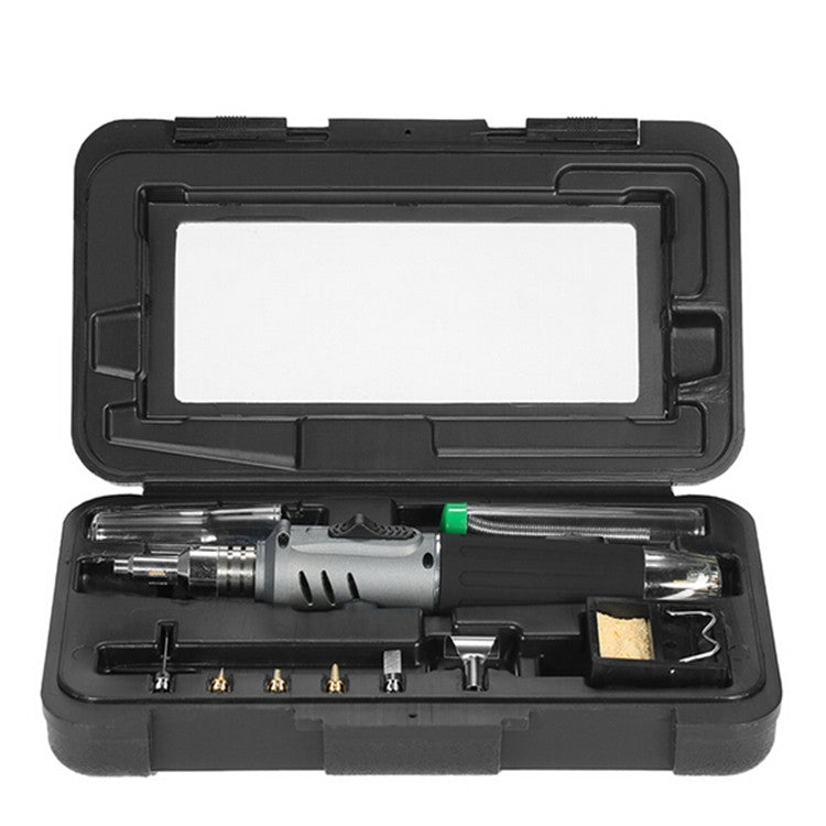 Multifunctional gas soldering iron tool set with metal iron and assorted tips in case