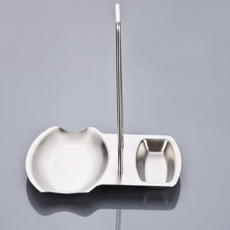 Stainless steel drainer tray with cup holder and single upright drain rod
