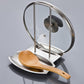 Stainless steel drainer tray with wire frame, round utensil cover, and spoon rest