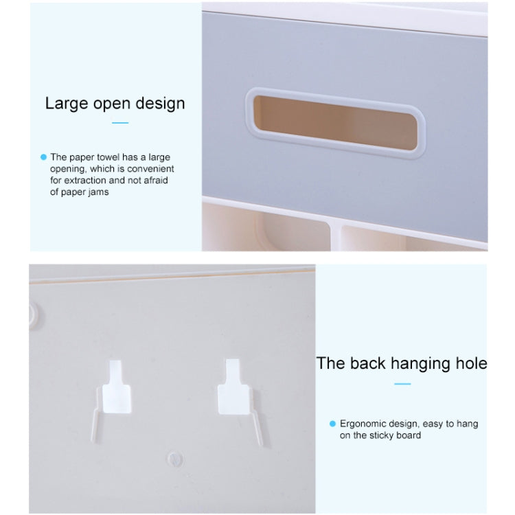 Light blue bathroom napkin holder tray with wide front opening and hanging back hole