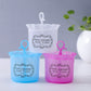 Facial cleaner frother bottles in white, blue, and pink with squeeze lids