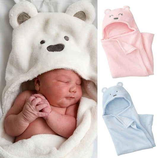 Assorted animal hooded baby bathrobe towels: bear, pink bear, and blue bear styles