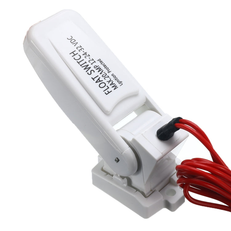 White water level float switch controller with red wires, angled view