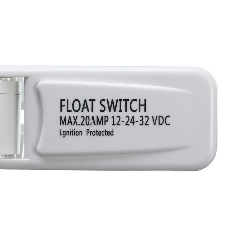 White float switch label, MAX 20A 12-24-32V DC and ignition protected text