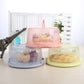 Pink round-handle plastic storage/cake box with domed lid and base tray.
