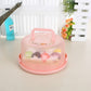 Pink round-handle plastic storage/cake box with domed lid and base tray.