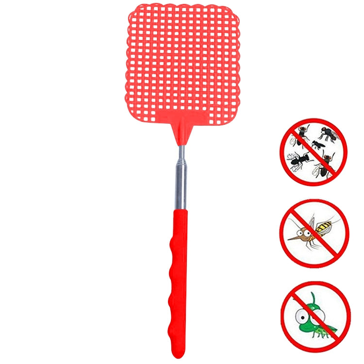Red retractable fly swatter with square mesh net head and red cushioned handle