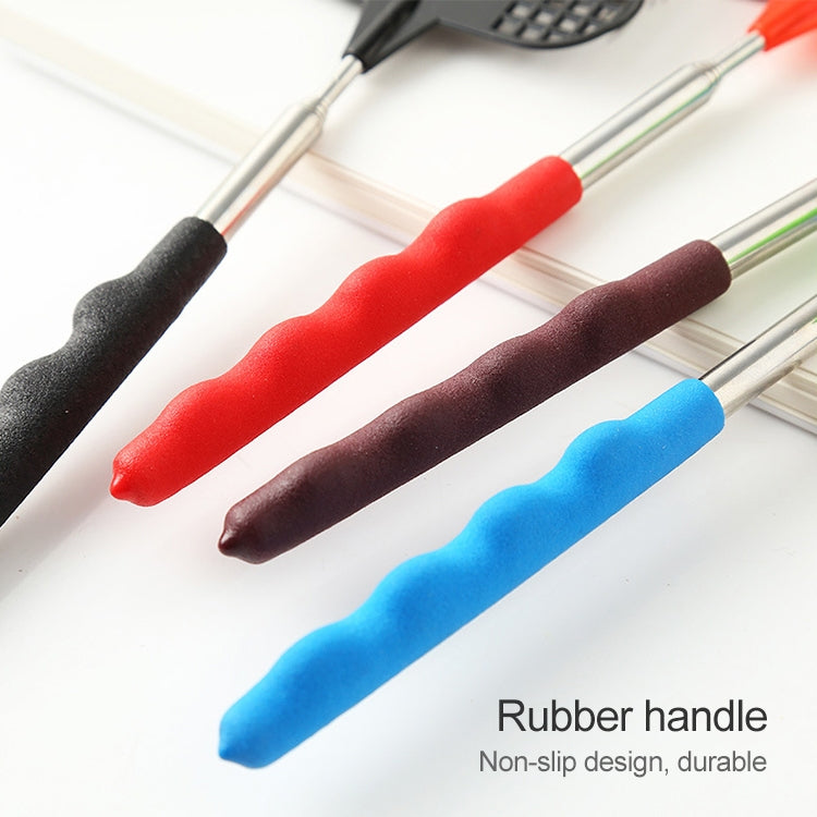 Fly swatter handles with non-slip rubber grips in red, blue, black, and brown