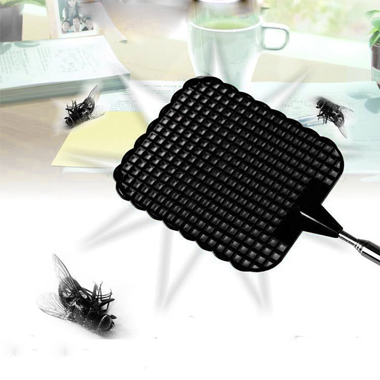 Black mesh fly swatter with square grid head and metal handle