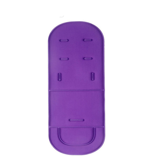 Purple stroller seat cushion pad with molded top handle and side openings.