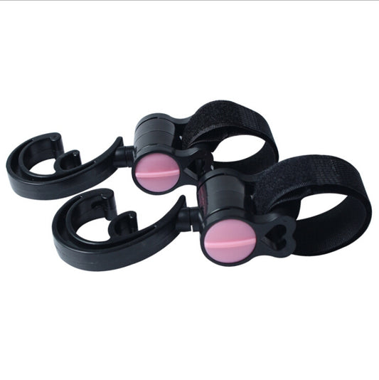 Baby stroller accessory hooks set with black plastic and pink round grips