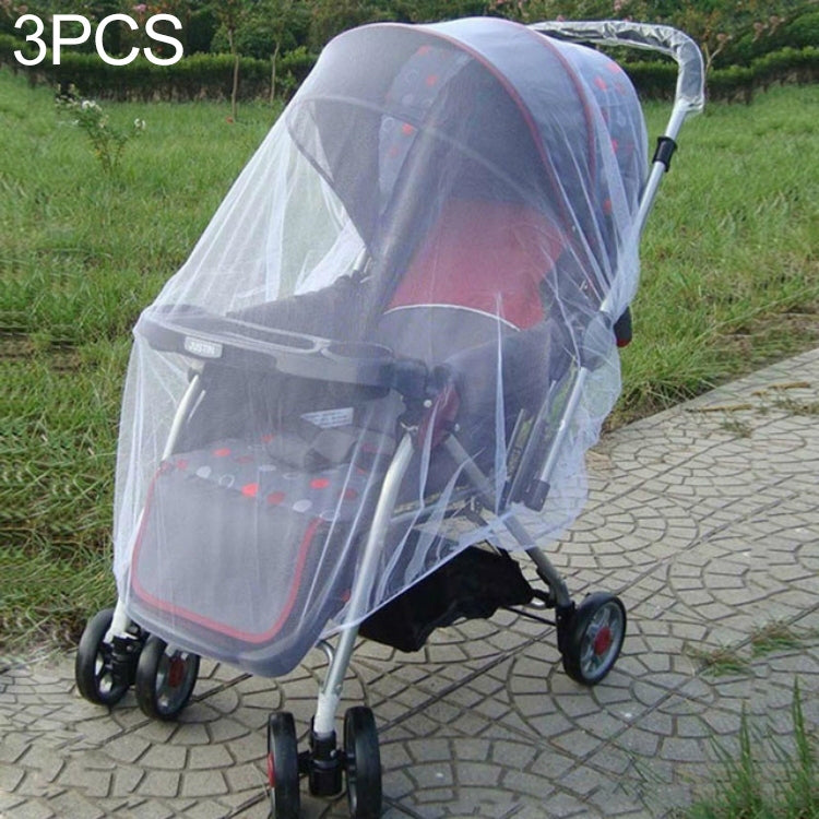 Baby pushchair mosquito net set, clear mesh over stroller, 3-pack.
