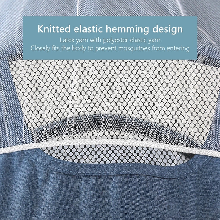 Mosquito net edge with knitted elastic hem for a secure stroller fit.