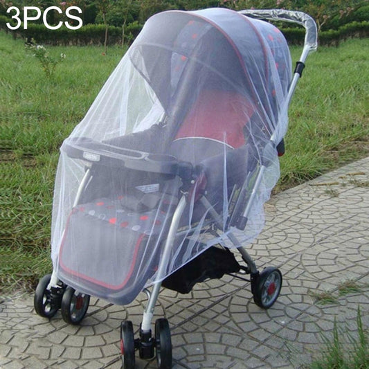 Baby pushchair mosquito net set, clear mesh over stroller, 3-pack.