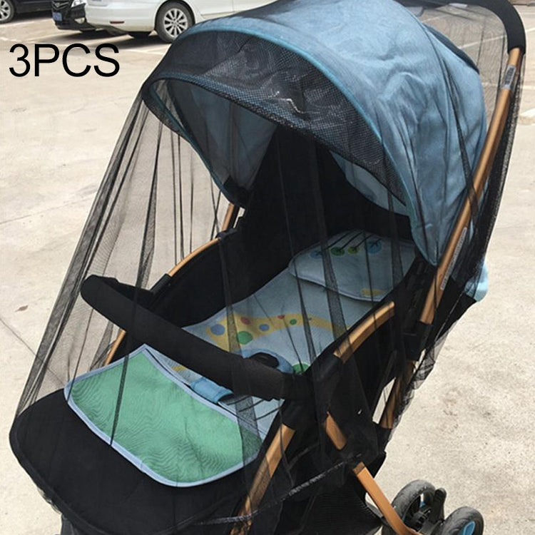 Baby pushchair mosquito net set, light blue mesh canopy over stroller, 3-pack.