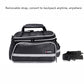 Black waterproof rear bike shelf bag with reflective stripe, front zipper pocket, and strap