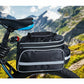 Black waterproof rear bike shelf bag with reflective stripe mounted on bicycle