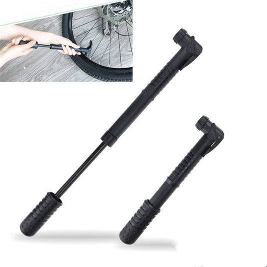 Portable mini air pump with black body and two end nozzles for ball inflation