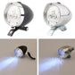Chrome and black retro bicycle LED headlight set with clear front lenses