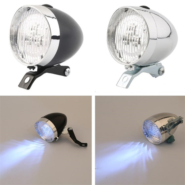 Chrome and black retro bicycle LED headlight set with clear front lenses