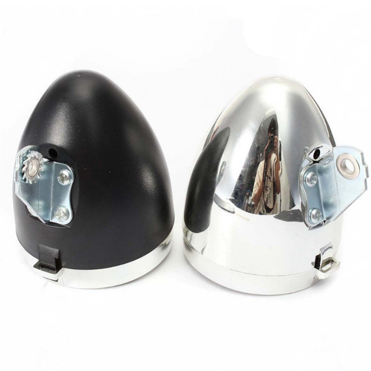 Retro bicycle LED headlight pair in black and chrome with mounting hardware