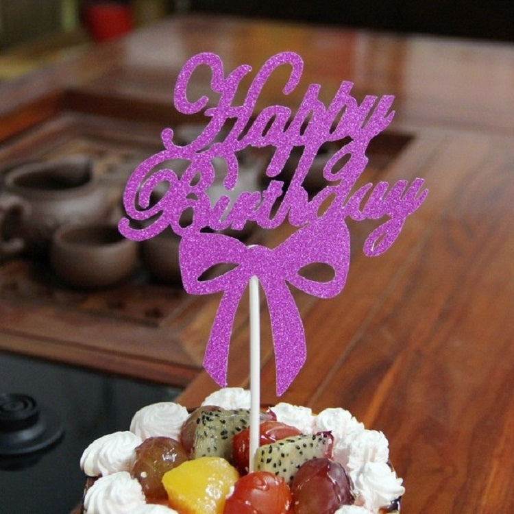 Purple glitter Happy Birthday cake topper insert with bow on a white pick