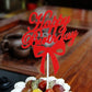 Red glitter Happy Birthday cake topper insert with bow on a white pick