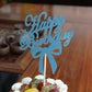 Blue glitter Happy Birthday cake topper insert with bow on a white pick