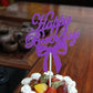 Purple glitter Happy Birthday cake topper insert with bow on a white pick