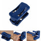 Blue edge banding trimmer shown in use on a wood board edge