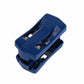 Blue edge banding trimmer with cutter head, guide slot, and screw fasteners