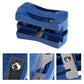 Blue edge banding trimmer with front jaws and close-up screw and blade inserts