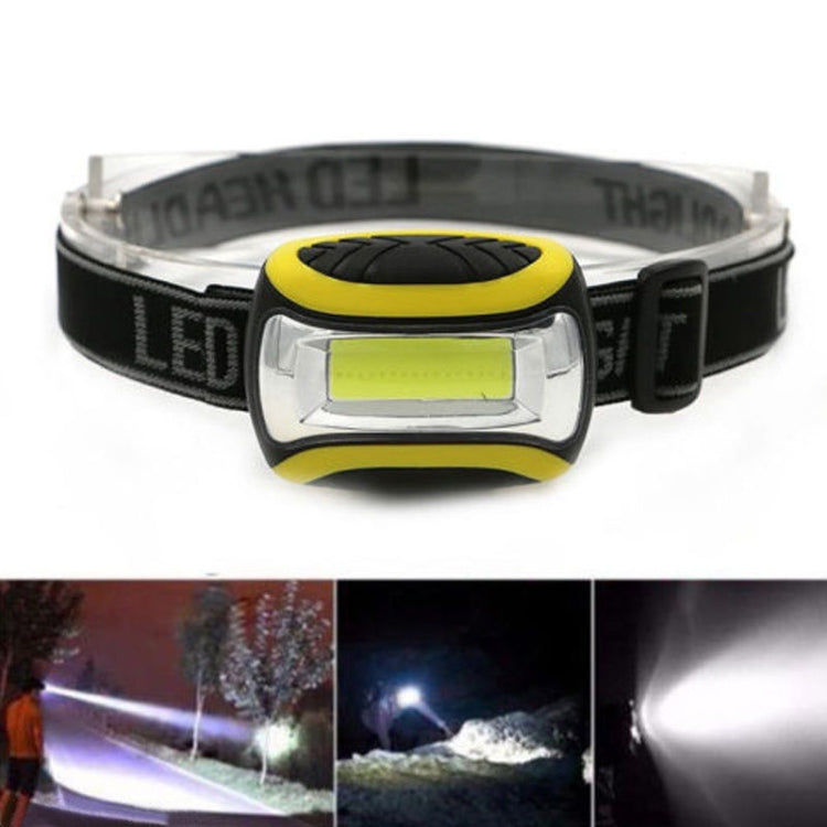 Yellow and black LED headlamp with adjustable elastic head strap and COB-style lens