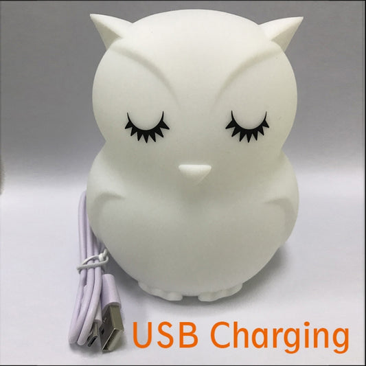 White silicone owl LED night light with USB cable