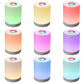 Color-changing rechargeable LED night light showing multiple RGB colors, white body
