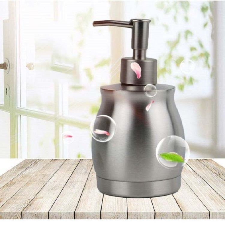Stainless steel lotion dispenser bottle with black pump and smooth rounded body