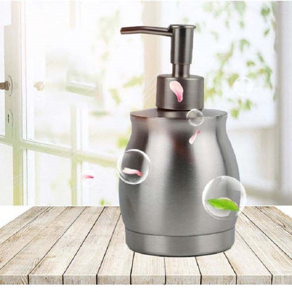 Stainless steel lotion dispenser bottle with black pump and smooth rounded body