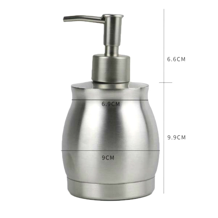 Stainless steel soap dispenser bottle with pump, round body, 390 ml capacity