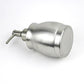Stainless steel soap dispenser bottle with side-view pump spout and rounded base