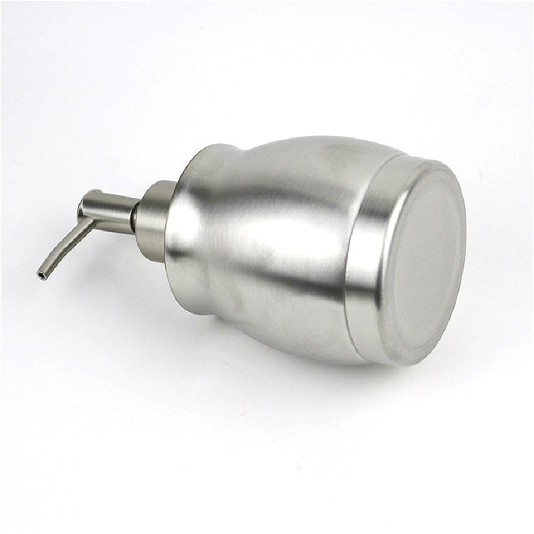 Stainless steel soap dispenser bottle with side-view pump spout and rounded base