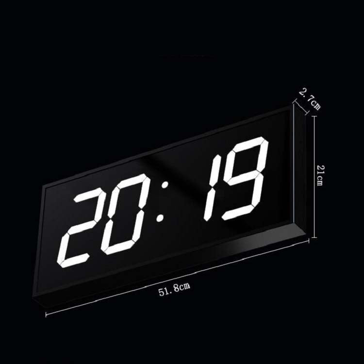 LED digital wall clock with white segmented time display 20:19, size 51.8cm x 21cm