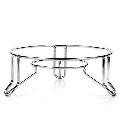 Chrome pot steamer stand with circular base and three curved support legs