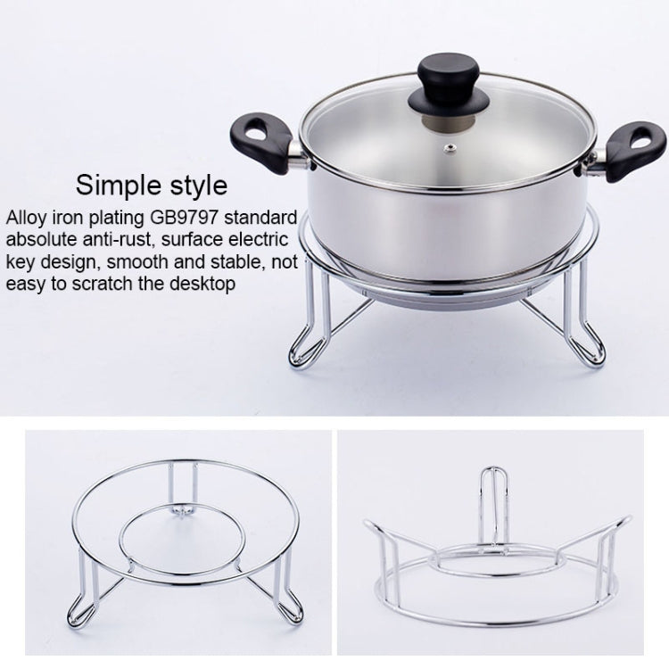 Stainless steel pot steamer on chrome stand with black knob lid and side handles