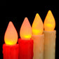 Glowing LED candles in red and white colors with flame-shaped light tips.